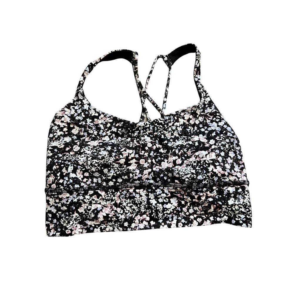 Lululemon Cross Back Sports Bra Black Floral Print Activewear Workout Top